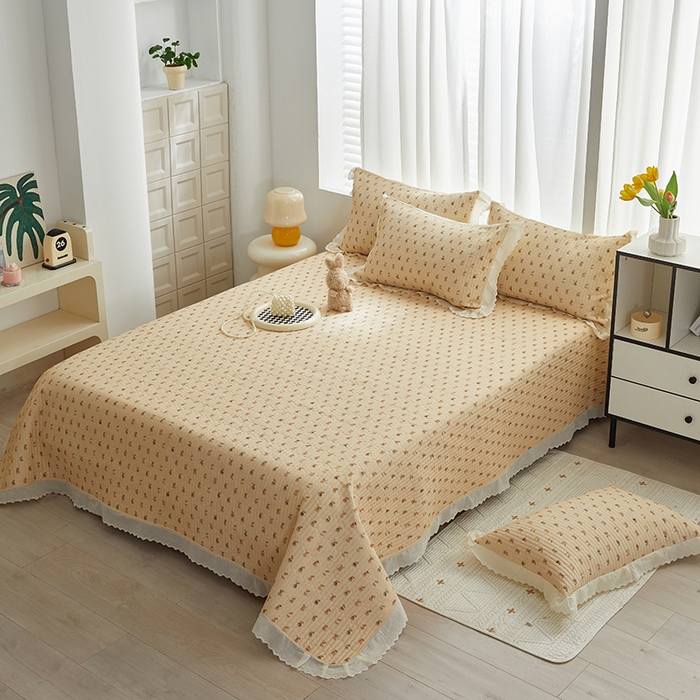 91家纺网 家纺一手货源 找家纺 舒居家纺 2026新款全棉双层纱花边床盖单件床盖单品单床盖 可艾兔