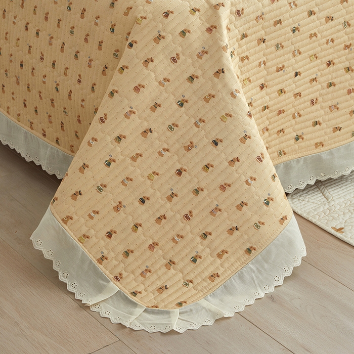 91家纺网 家纺一手货源 找家纺 舒居家纺 2026新款全棉双层纱花边床盖单件床盖单品单床盖 可艾兔