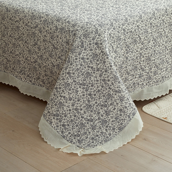 91家纺网 家纺一手货源 找家纺 舒居家纺 2026新款全棉双层纱花边床盖单件床盖单品单床盖 浅影--灰