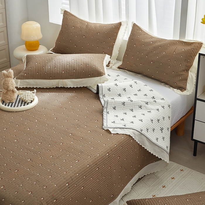 91家纺网 家纺一手货源 找家纺 舒居家纺 2026新款全棉双层纱花边床盖单件床盖单品单床盖 团团