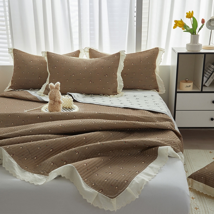 91家纺网 家纺一手货源 找家纺 舒居家纺 2026新款全棉双层纱花边床盖单件床盖单品单床盖 团团