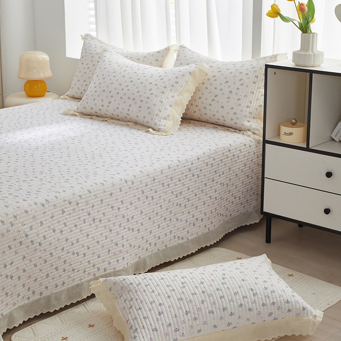 91家纺网 家纺一手货源 找家纺 舒居家纺 2026新款全棉双层纱花边床盖单件床盖单品单床盖 小飞象