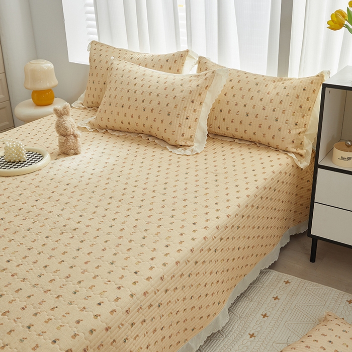 91家纺网 家纺一手货源 找家纺 舒居家纺 2026新款全棉双层纱花边床盖单件床盖单品单床盖 可艾兔