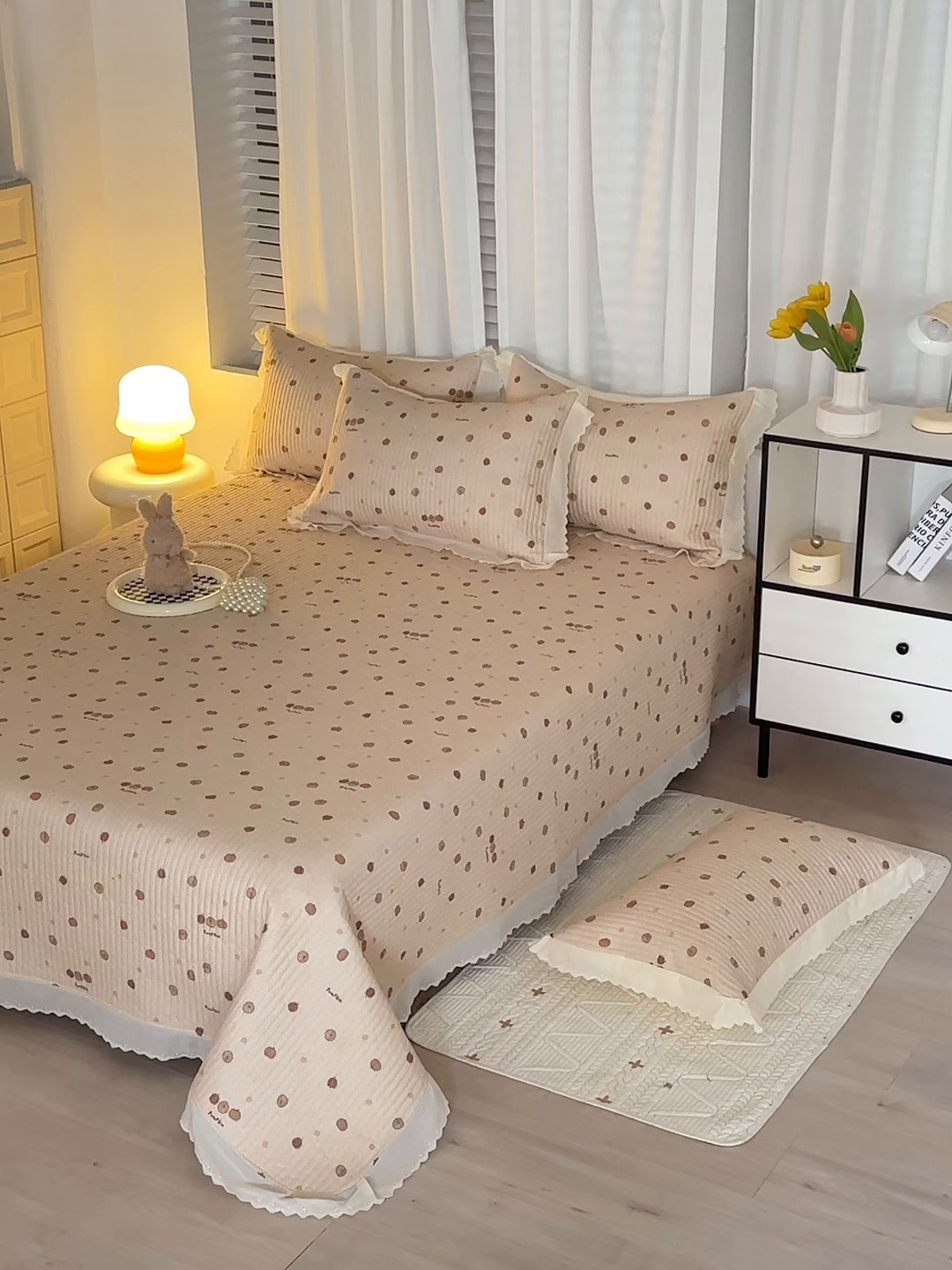 91家纺网 家纺一手货源 找家纺 舒居家纺 2026新款全棉双层纱花边床盖单件床盖单品单床盖 南瓜小贝