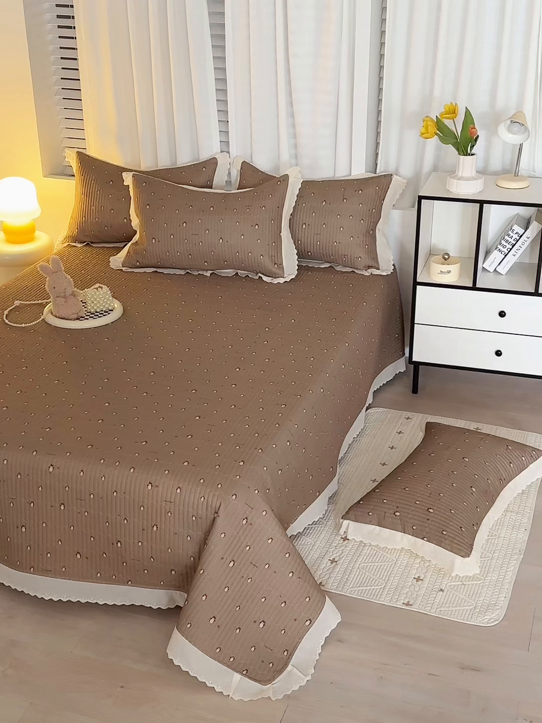 91家纺网 家纺一手货源 找家纺 舒居家纺 2026新款全棉双层纱花边床盖单件床盖单品单床盖 团团