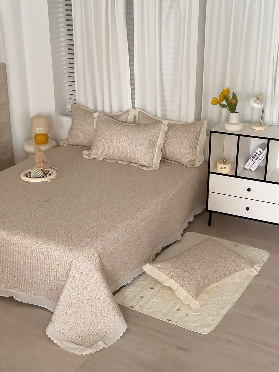 91家纺网 家纺一手货源 找家纺 舒居家纺 2026新款全棉双层纱花边床盖单件床盖单品单床盖 黛西