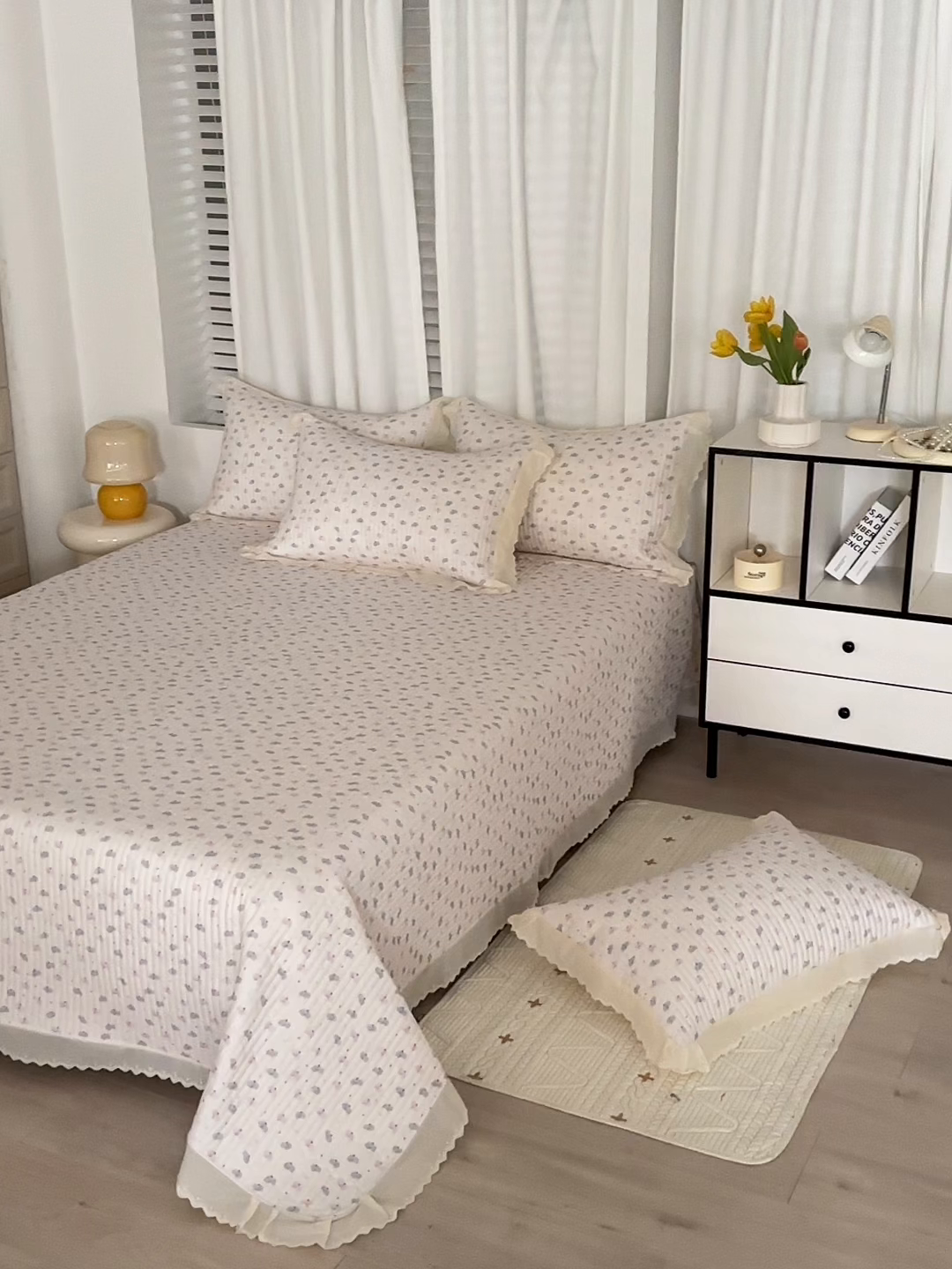 91家纺网 家纺一手货源 找家纺 舒居家纺 2026新款全棉双层纱花边床盖单件床盖单品单床盖 小飞象