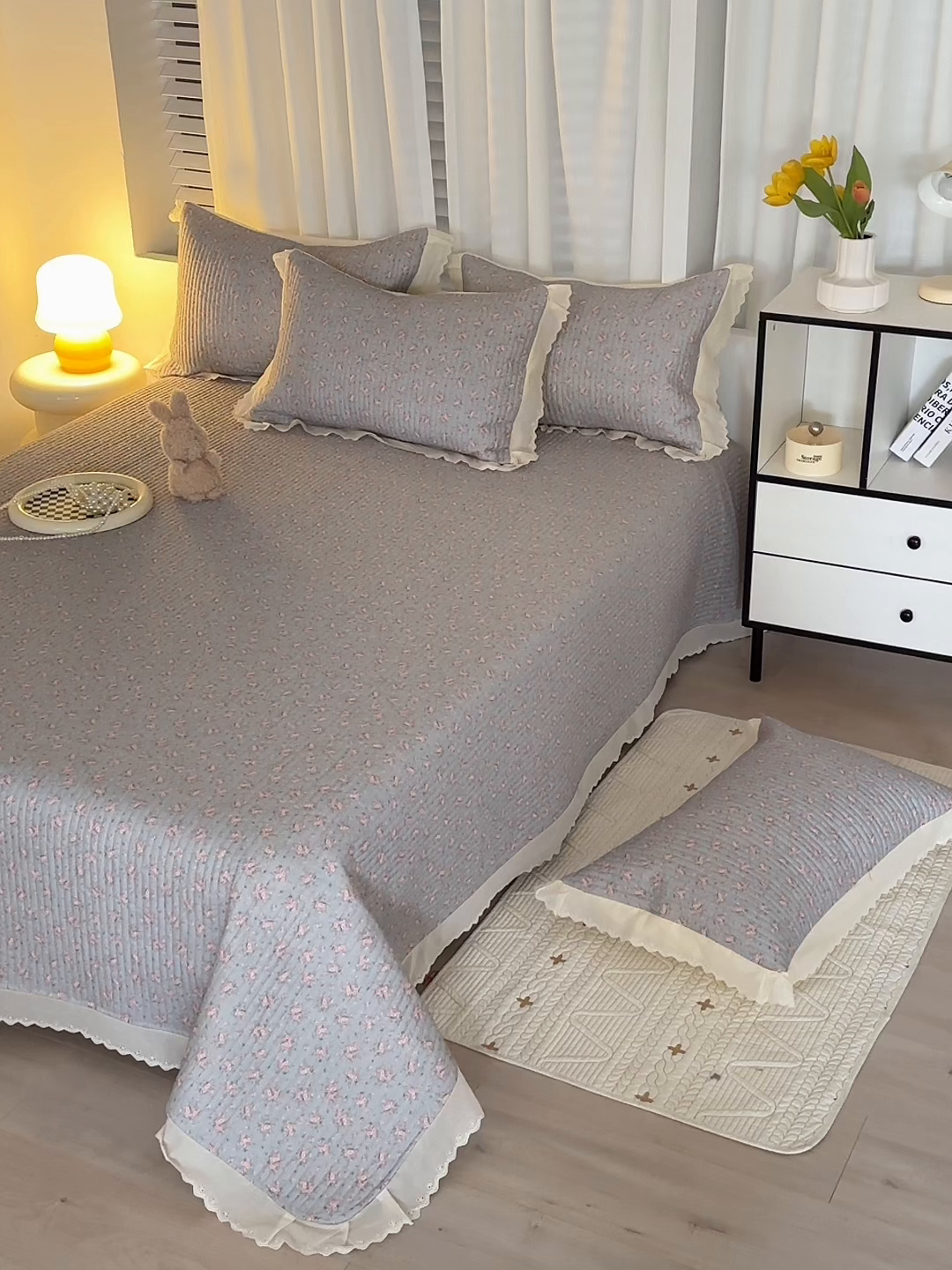 91家纺网 家纺一手货源 找家纺 舒居家纺 2026新款全棉双层纱花边床盖单件床盖单品单床盖 山岚绮梦