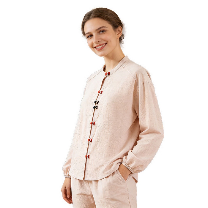 91家纺网 家纺一手货源 找家纺 （总）纯色立领长袖睡衣女宽松2026春新款棉麻女装可外穿文艺复古家居服