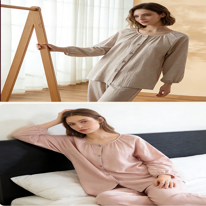 91家纺网 家纺一手货源 找家纺 （总）26年春季新品纯棉圆领睡衣女套装春秋薄款宽松长袖长裤家居服套装