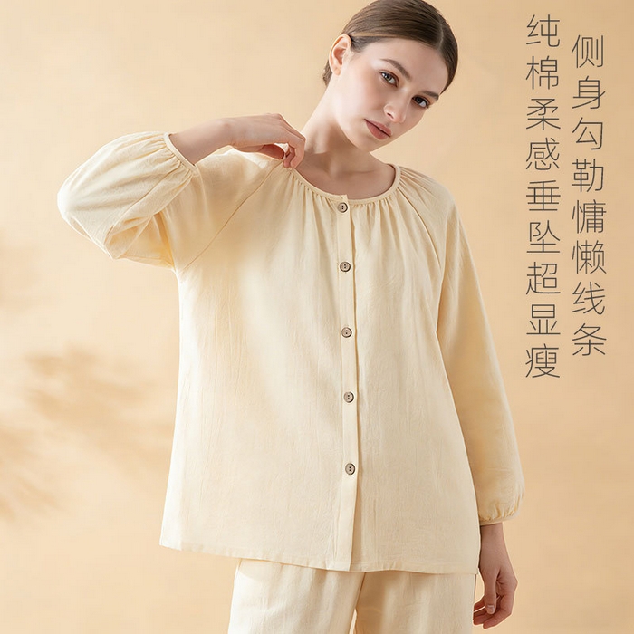 91家纺网 家纺一手货源 找家纺 （总）26年春季新品纯棉圆领睡衣女套装春秋薄款宽松长袖长裤家居服套装
