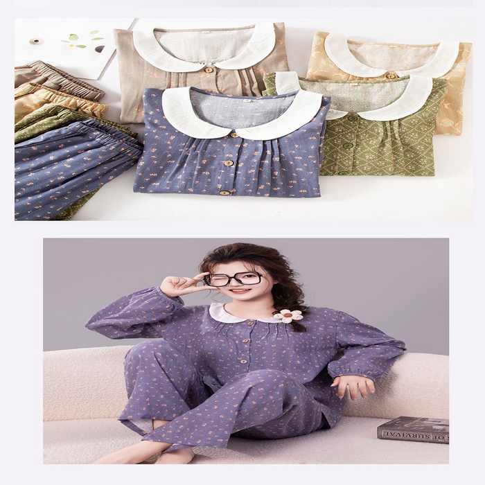 91家纺网 家纺一手货源 找家纺 （总）新款睡衣女长袖开衫春秋季纯棉可爱甜美女士可外穿大码家居服