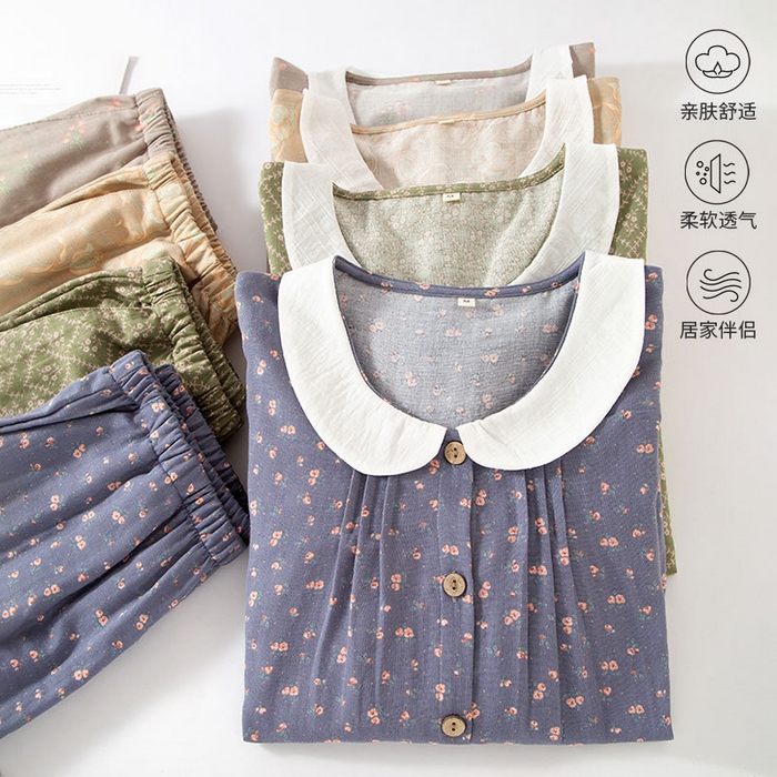 91家纺网 家纺一手货源 找家纺 （总）新款睡衣女长袖开衫春秋季纯棉可爱甜美女士可外穿大码家居服