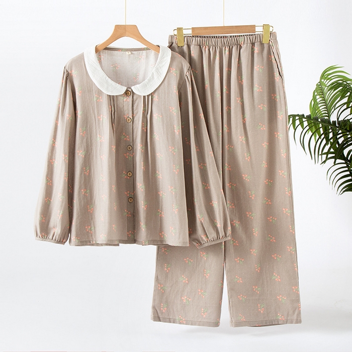 91家纺网 家纺一手货源 找家纺 （总）新款睡衣女长袖开衫春秋季纯棉可爱甜美女士可外穿大码家居服