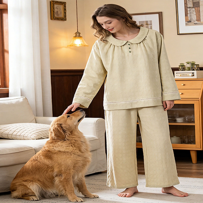 91家纺网 家纺一手货源 找家纺 （总）2026年春季新款纯棉睡衣女春秋长袖薄款套头女士家居服可外穿套装