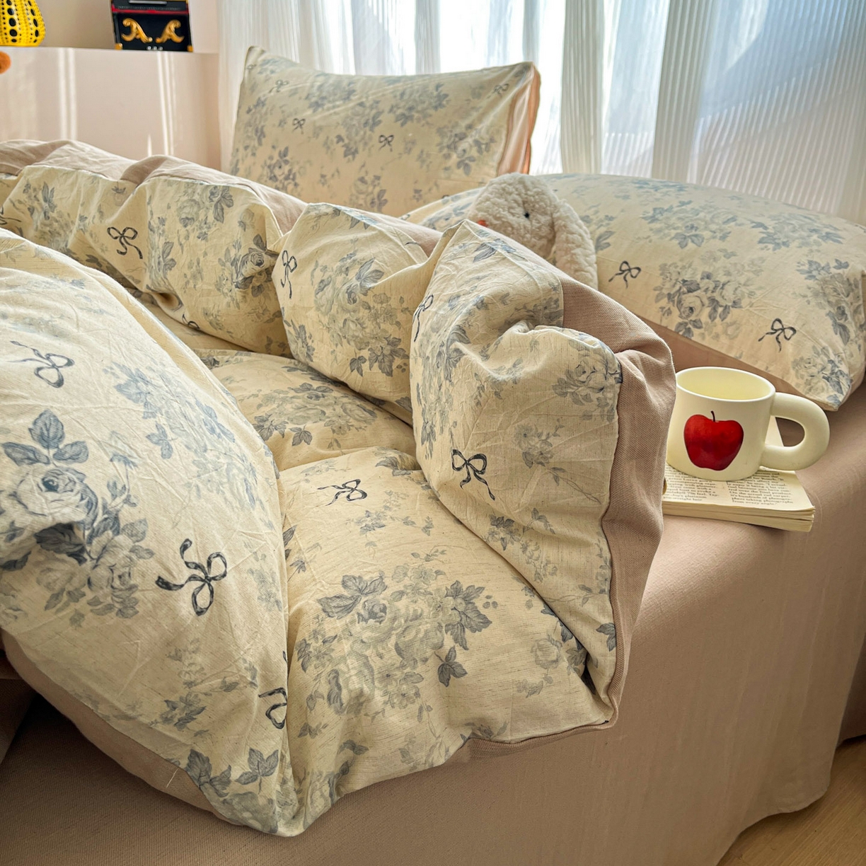 91家纺网 家纺一手货源 找家纺 寐居家纺 2026新款A类复古棉麻四件套 蝶语花眠