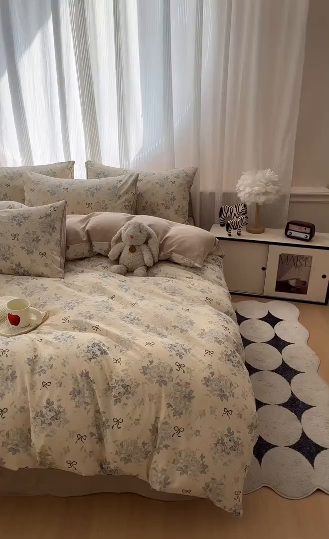 91家纺网 家纺一手货源 找家纺 寐居家纺 2026新款A类复古棉麻四件套 蝶语花眠