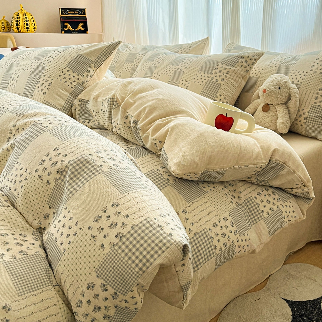 寐居家纺 2026新款A类复古棉麻四件套 花格漫榻