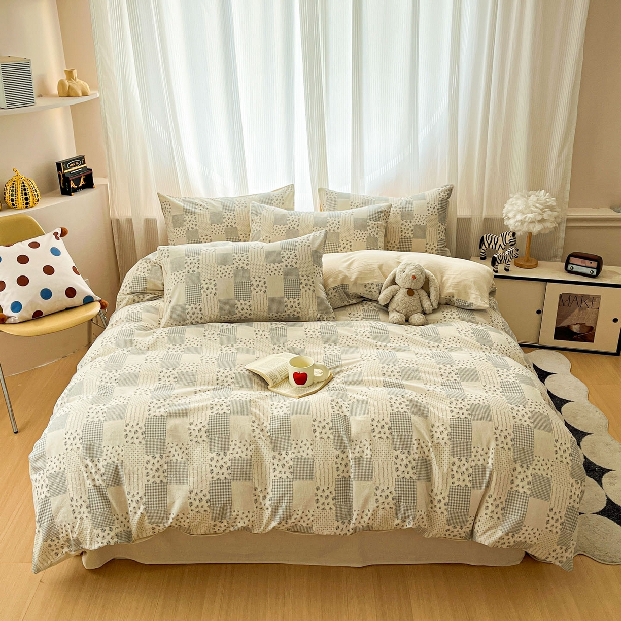 91家纺网 家纺一手货源 找家纺 寐居家纺 2026新款A类复古棉麻四件套 花格漫榻