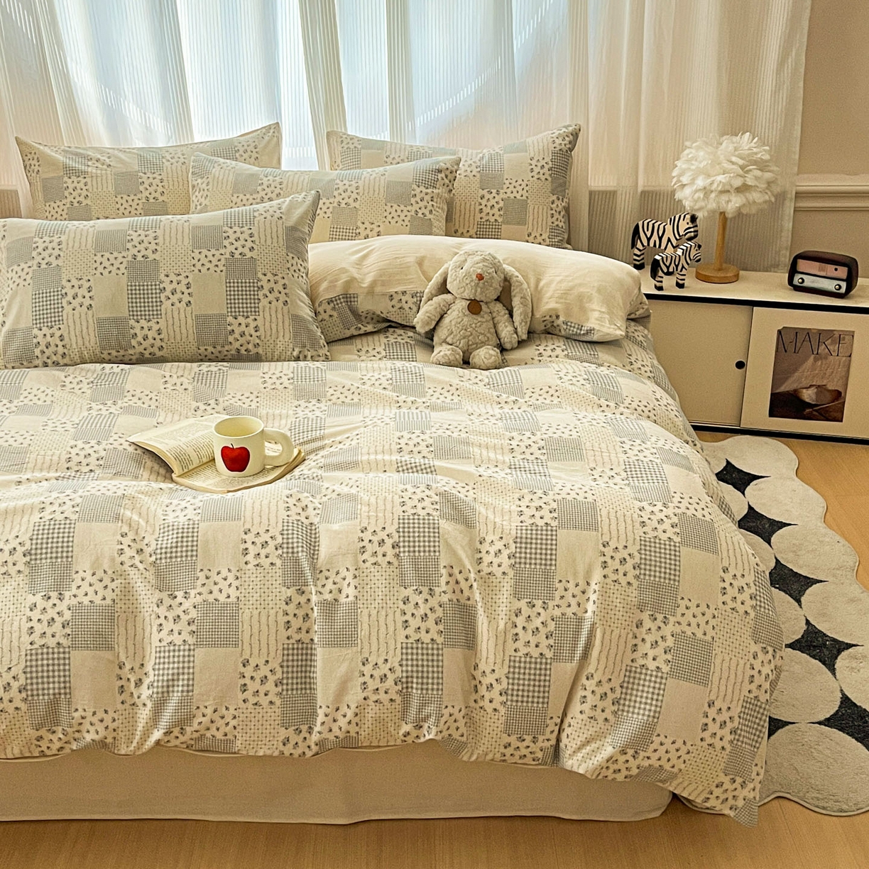 91家纺网 家纺一手货源 找家纺 寐居家纺 2026新款A类复古棉麻四件套 花格漫榻