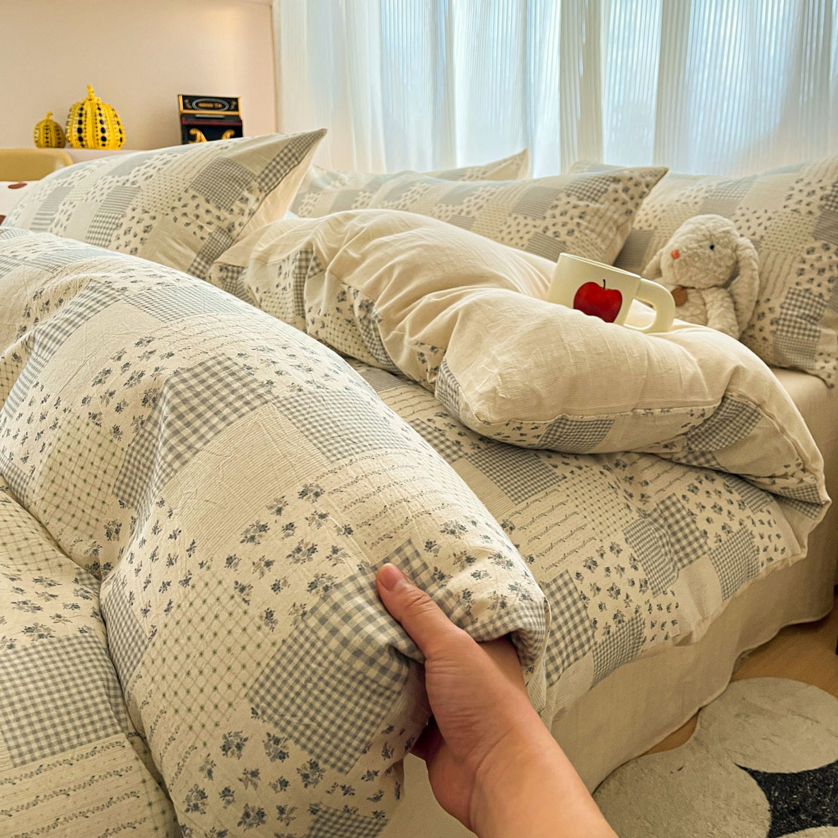 91家纺网 家纺一手货源 找家纺 寐居家纺 2026新款A类复古棉麻四件套 花格漫榻