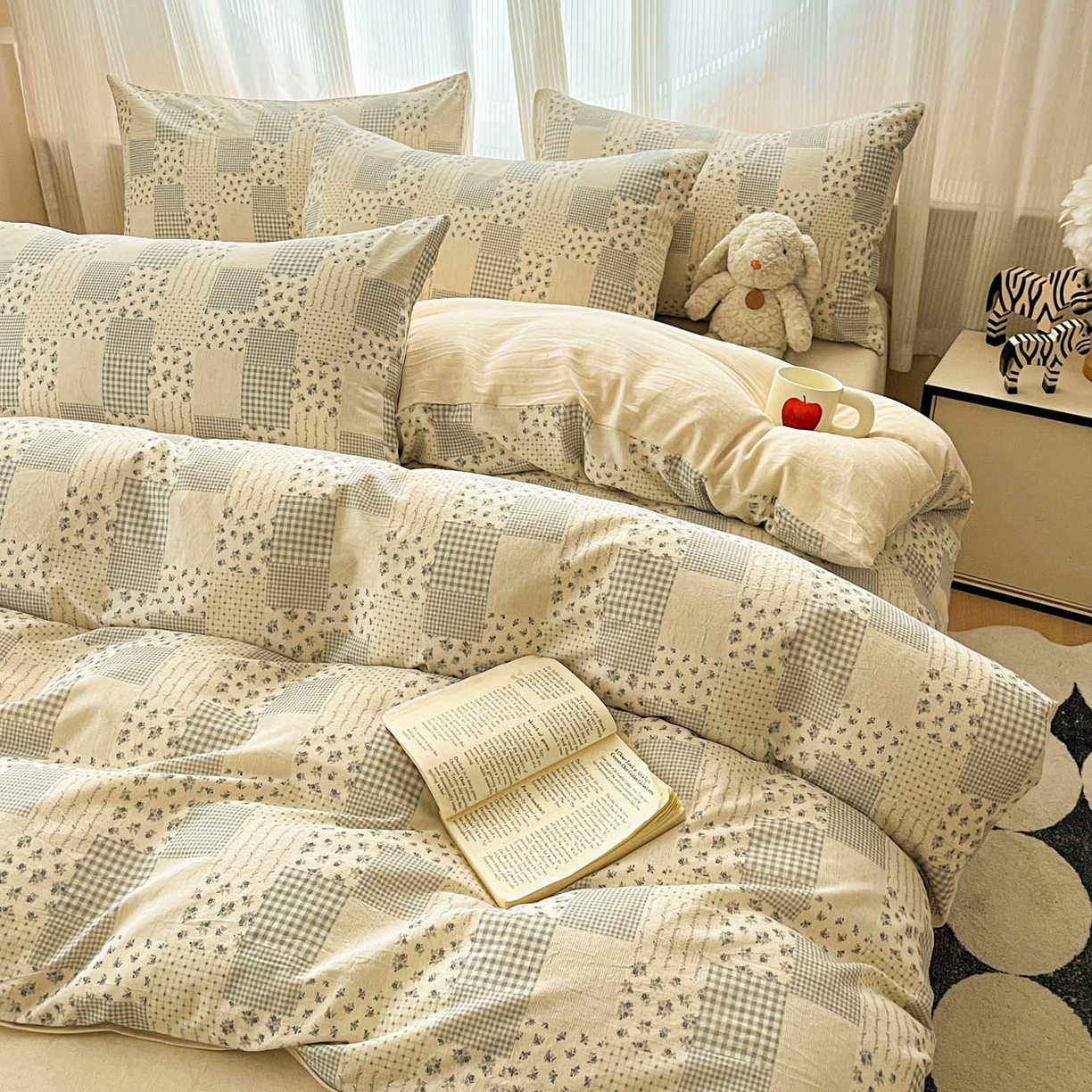 91家纺网 家纺一手货源 找家纺 寐居家纺 2026新款A类复古棉麻四件套 花格漫榻