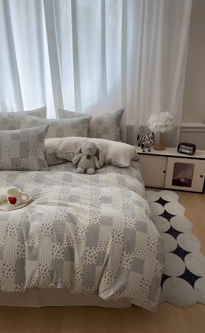 91家纺网 家纺一手货源 找家纺 寐居家纺 2026新款A类复古棉麻四件套 花格漫榻