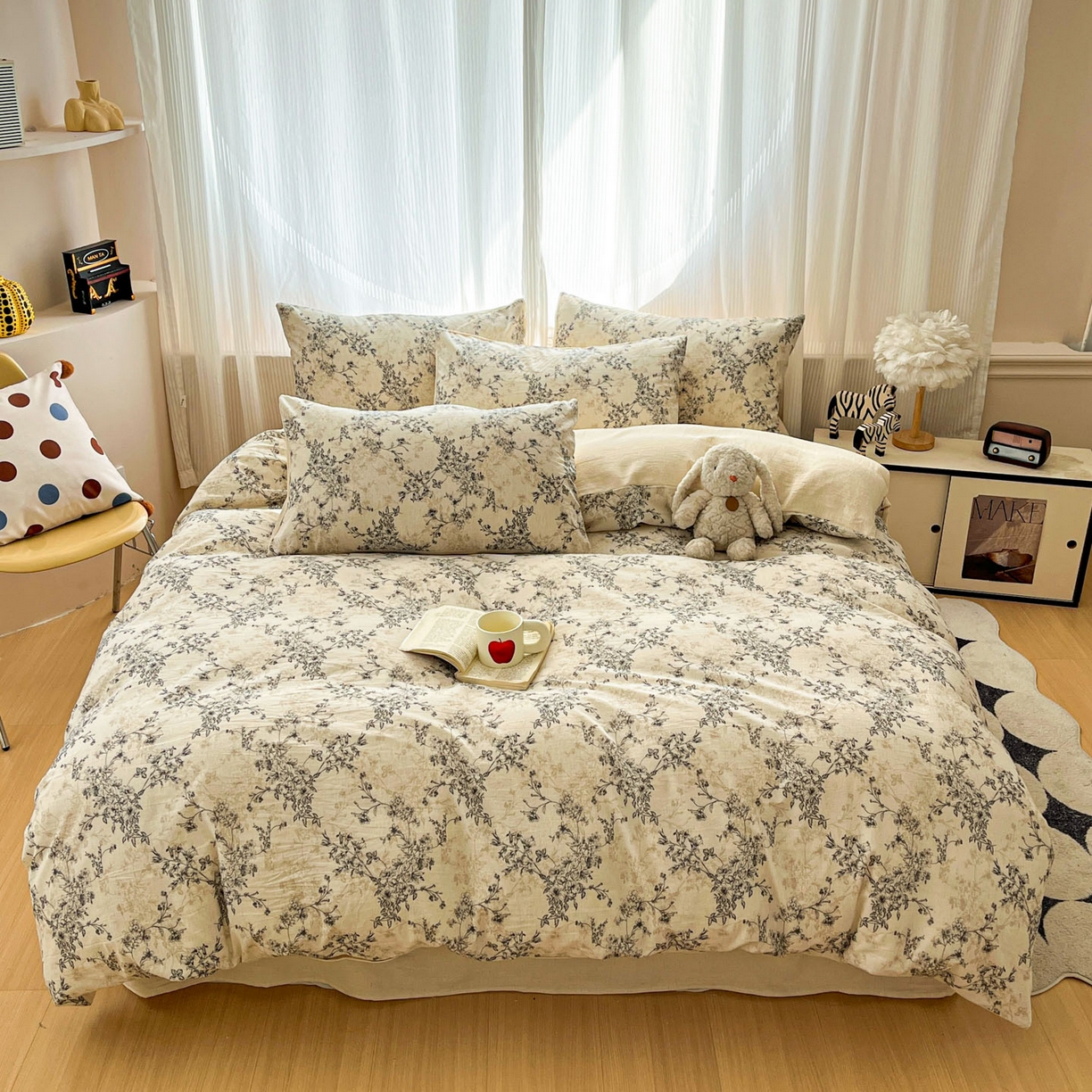 91家纺网 家纺一手货源 找家纺 寐居家纺 2026新款A类复古棉麻四件套 墨枝花蔓