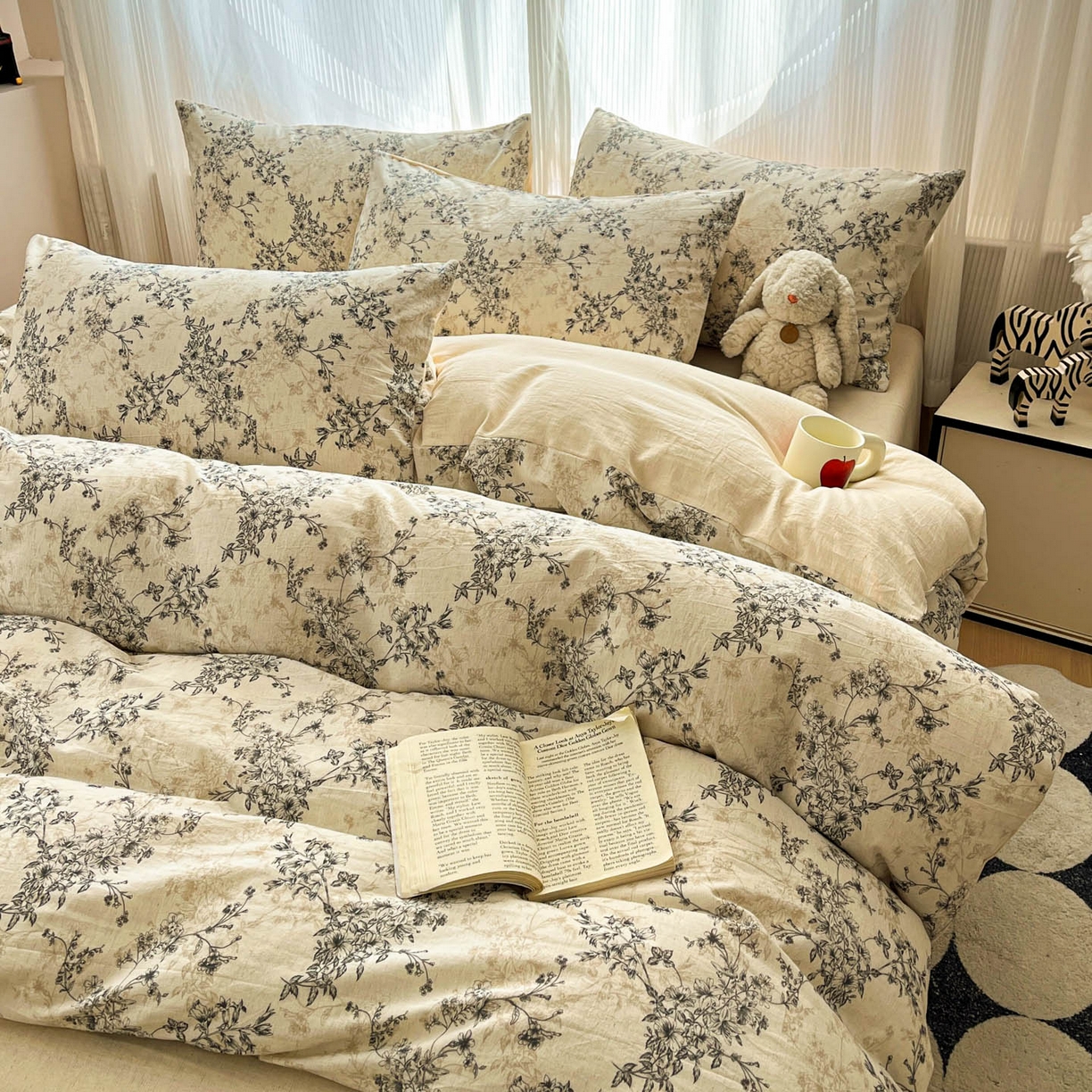 91家纺网 家纺一手货源 找家纺 寐居家纺 2026新款A类复古棉麻四件套 墨枝花蔓