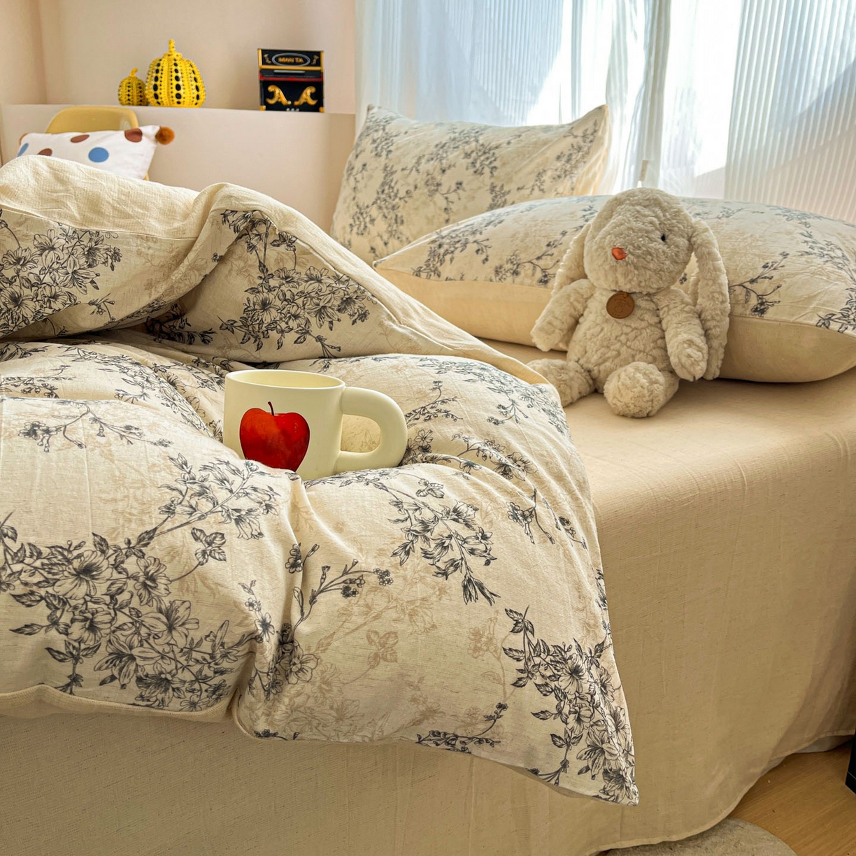 91家纺网 家纺一手货源 找家纺 寐居家纺 2026新款A类复古棉麻四件套 墨枝花蔓