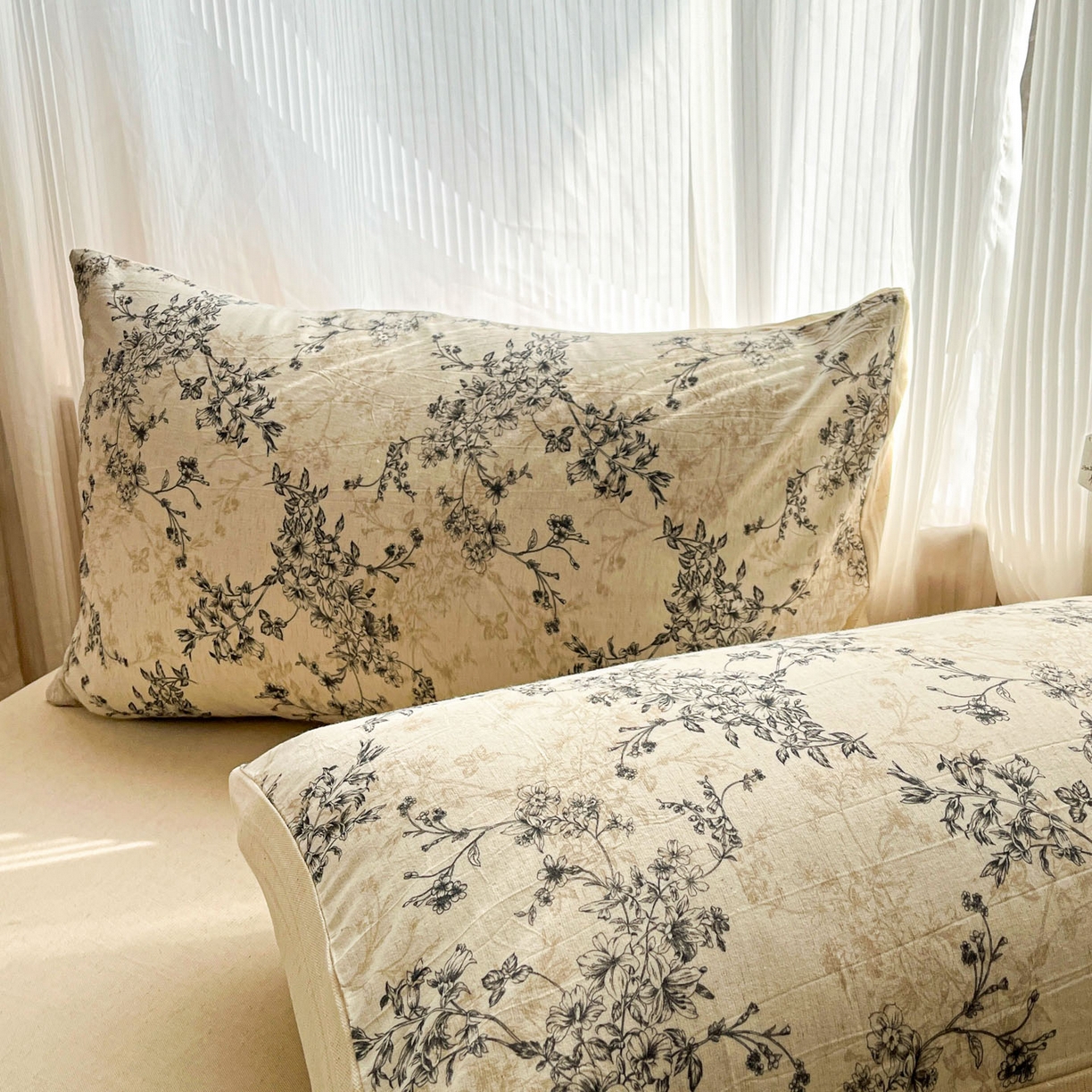 91家纺网 家纺一手货源 找家纺 寐居家纺 2026新款A类复古棉麻四件套 墨枝花蔓