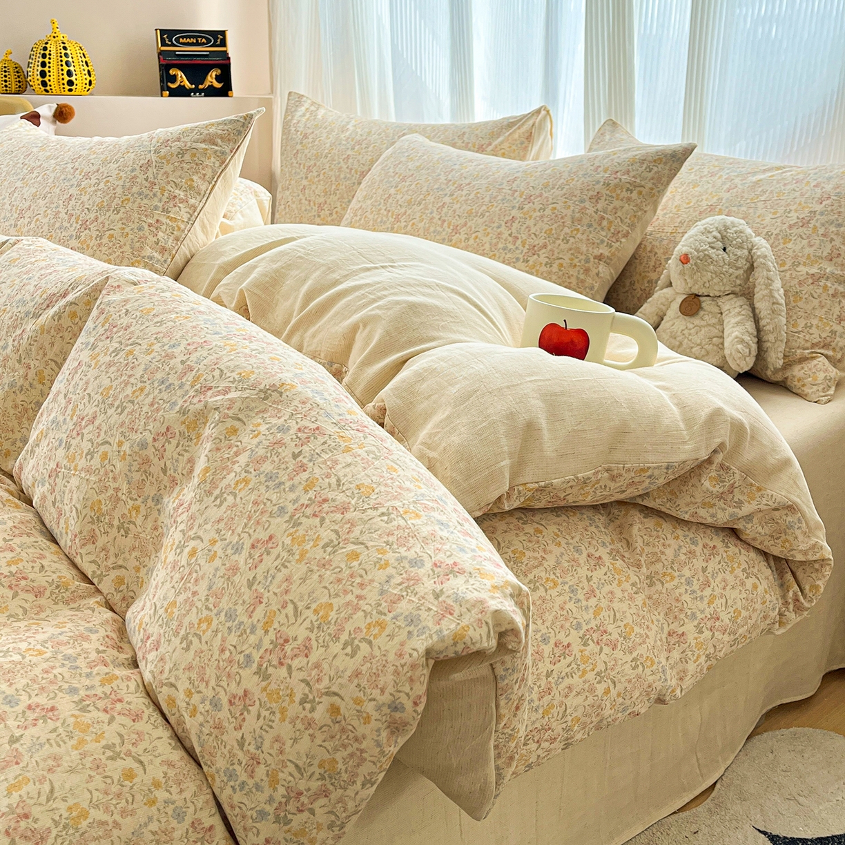 寐居家纺 2026新款A类复古棉麻四件套 暖阳花绒