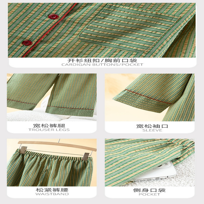 91家纺网 家纺一手货源 找家纺 （总）洛兰沙家居馆 2026年春季新款纯棉睡衣女条纹长袖圆领套头休闲家居服套装可外穿