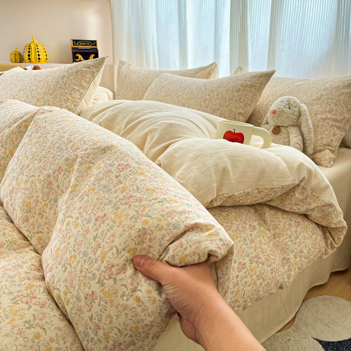 91家纺网 家纺一手货源 找家纺 寐居家纺 2026新款A类复古棉麻四件套 暖阳花绒