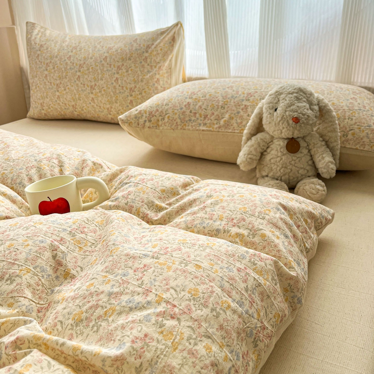 91家纺网 家纺一手货源 找家纺 寐居家纺 2026新款A类复古棉麻四件套 暖阳花绒