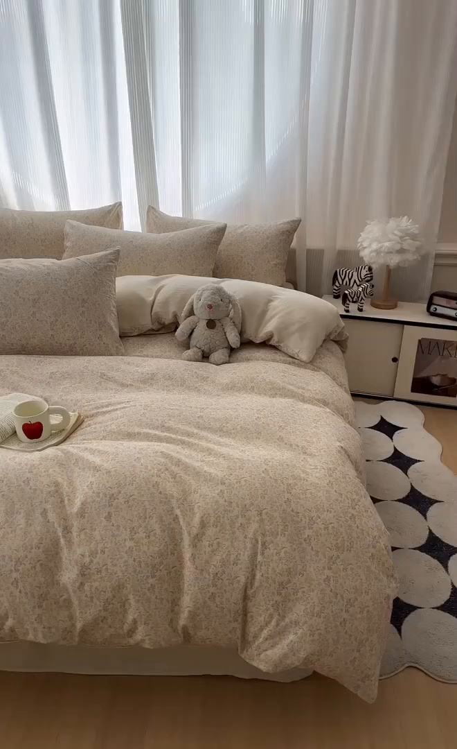 91家纺网 家纺一手货源 找家纺 寐居家纺 2026新款A类复古棉麻四件套 暖阳花绒