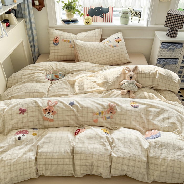 91家纺网 家纺一手货源 找家纺 （总）寐居家纺 2026新款A类色织全棉水洗棉格子毛巾绣四件套系列