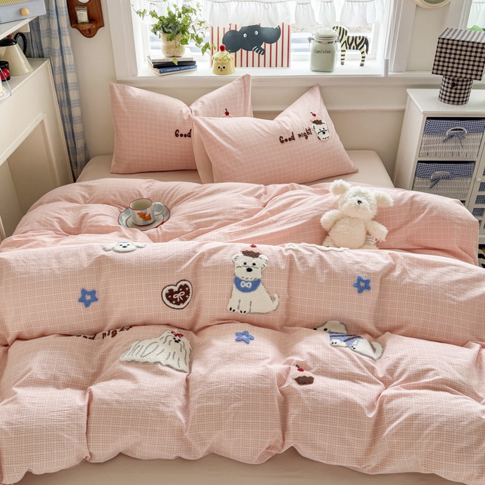 91家纺网 家纺一手货源 找家纺 （总）寐居家纺 2026新款A类色织全棉水洗棉格子毛巾绣四件套系列