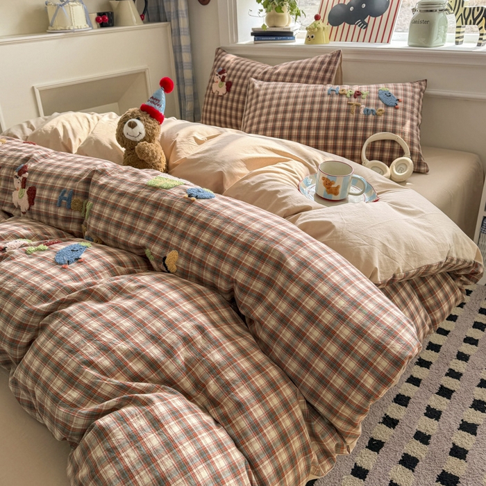 91家纺网 家纺一手货源 找家纺 寐居家纺 2026新款A类色织全棉水洗棉格子毛巾绣四件套系列 马上暴富