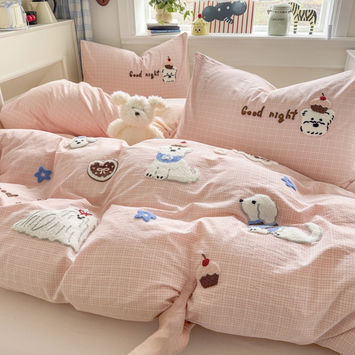 91家纺网 家纺一手货源 找家纺 （总）寐居家纺 2026新款A类色织全棉水洗棉格子毛巾绣四件套系列