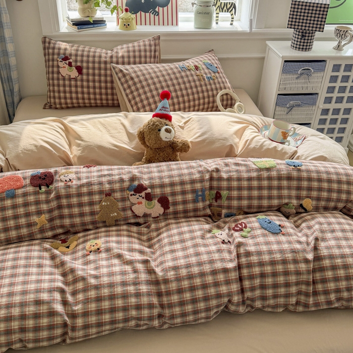 91家纺网 家纺一手货源 找家纺 寐居家纺 2026新款A类色织全棉水洗棉格子毛巾绣四件套系列 马上暴富