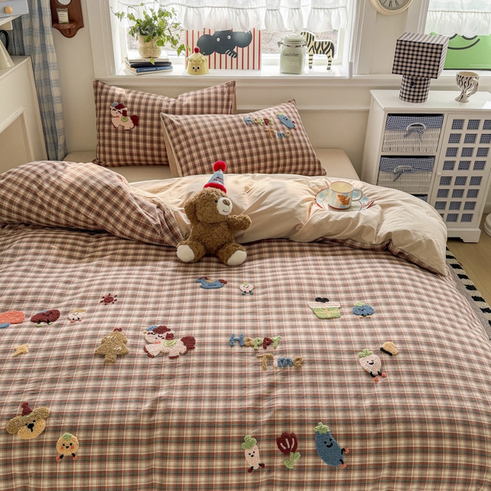 91家纺网 家纺一手货源 找家纺 寐居家纺 2026新款A类色织全棉水洗棉格子毛巾绣四件套系列 马上暴富