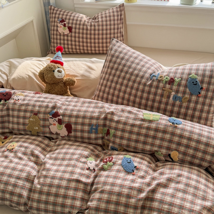 91家纺网 家纺一手货源 找家纺 寐居家纺 2026新款A类色织全棉水洗棉格子毛巾绣四件套系列 马上暴富