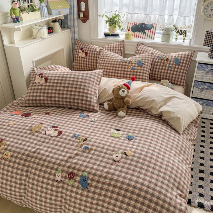 91家纺网 家纺一手货源 找家纺 寐居家纺 2026新款A类色织全棉水洗棉格子毛巾绣四件套系列 马上暴富