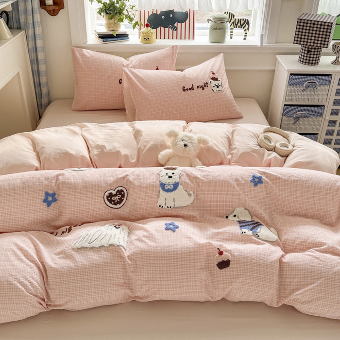 91家纺网 家纺一手货源 找家纺 （总）寐居家纺 2026新款A类色织全棉水洗棉格子毛巾绣四件套系列