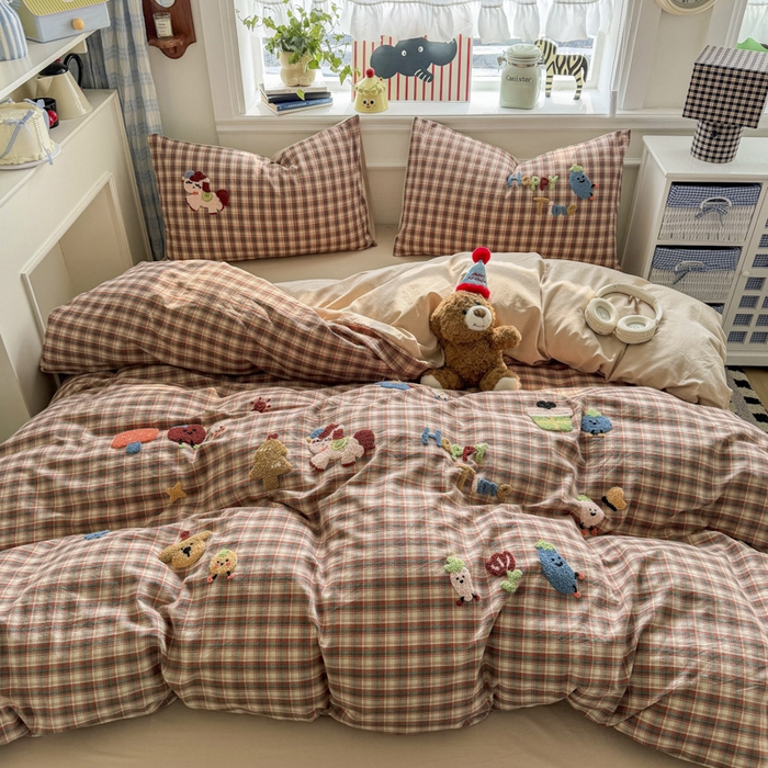 91家纺网 家纺一手货源 找家纺 （总）寐居家纺 2026新款A类色织全棉水洗棉格子毛巾绣四件套系列