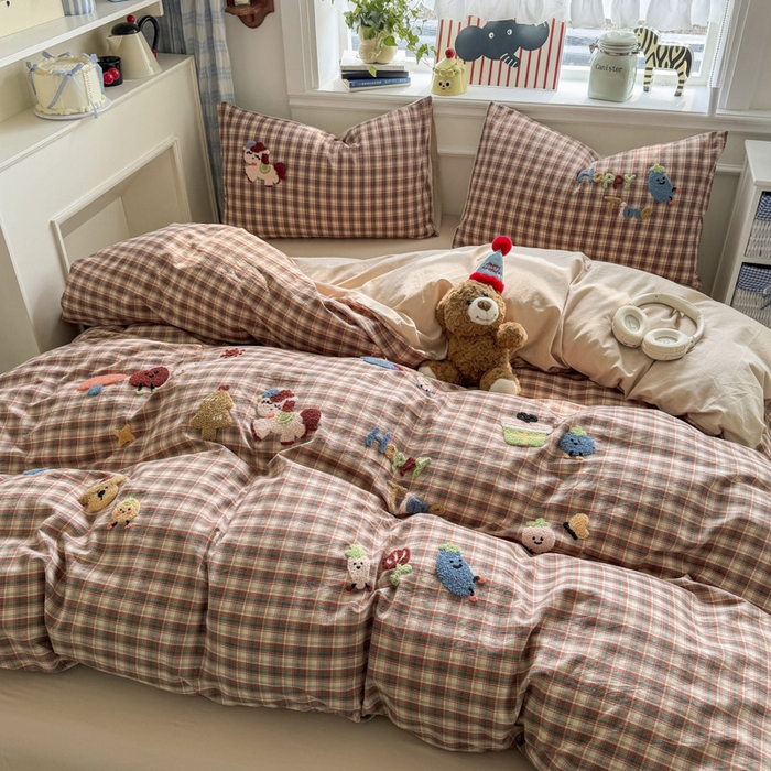 91家纺网 家纺一手货源 找家纺 寐居家纺 2026新款A类色织全棉水洗棉格子毛巾绣四件套系列 马上暴富