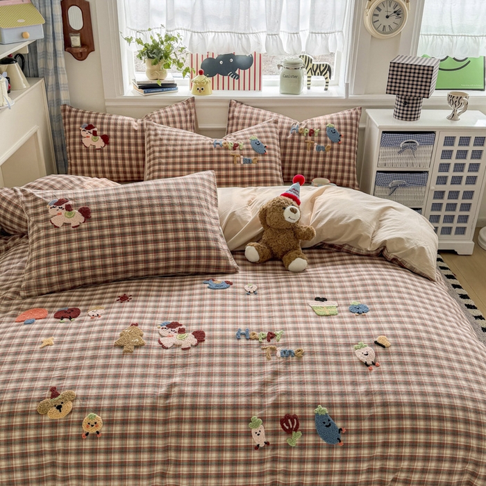 91家纺网 家纺一手货源 找家纺 寐居家纺 2026新款A类色织全棉水洗棉格子毛巾绣四件套系列 马上暴富