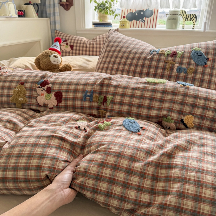 91家纺网 家纺一手货源 找家纺 寐居家纺 2026新款A类色织全棉水洗棉格子毛巾绣四件套系列 马上暴富