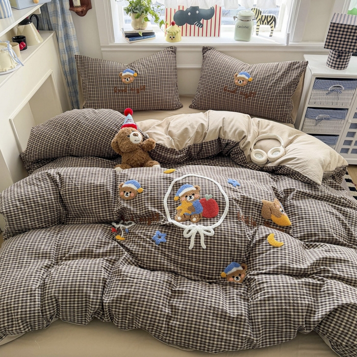 91家纺网 家纺一手货源 找家纺 （总）寐居家纺 2026新款A类色织全棉水洗棉格子毛巾绣四件套系列